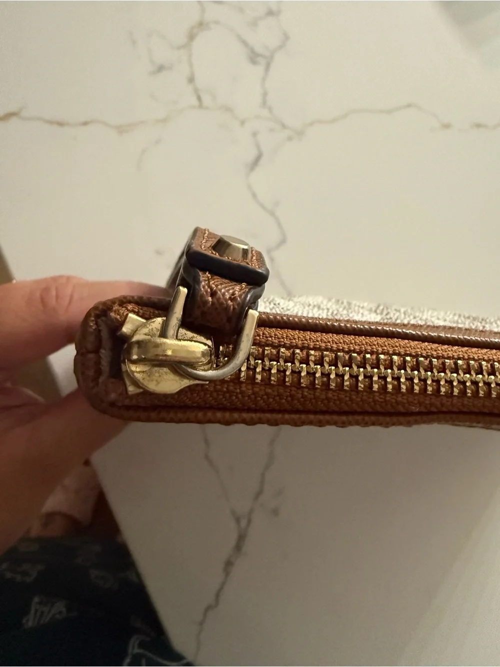 Michael Kors Beige MK Monogram clutch/wristlet with Brown Trim